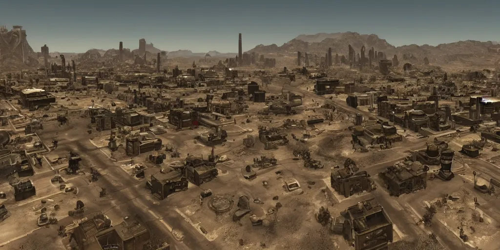 Image similar to a view from wide angle on new vegas city from fallout : new vegas game,