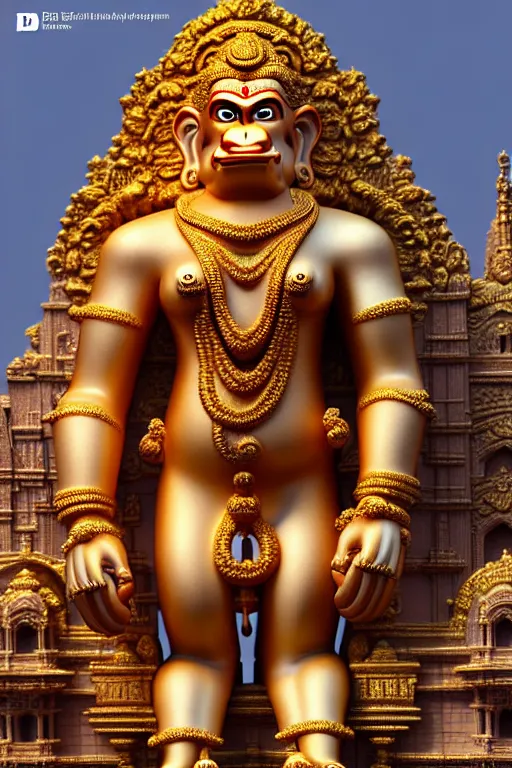 Prompt: high quality 3 d baroque biomorphic hanuman! buildings in mumbai!! centre, highly detailed, cinematic smooth, berenice abbott & john j. park, dramatic morning light, wide shot, high angle, uhd 8 k, sharp focus