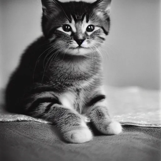 Prompt: baby cat, 35mm film photo, ILFORD XP2 Super