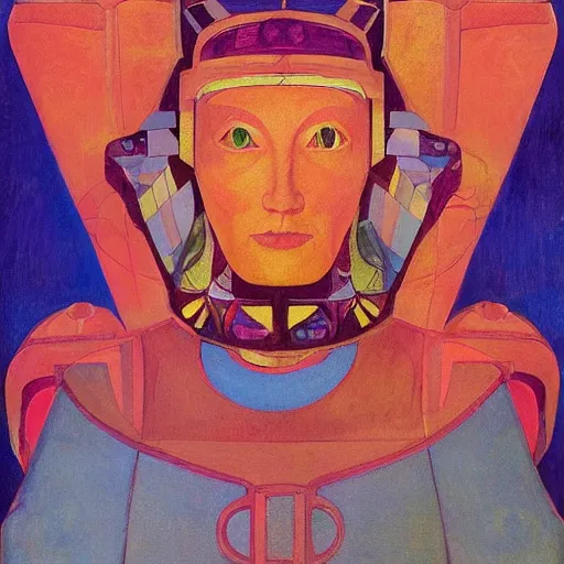 Prompt: the little robot queen in her regalia, by annie swynnerton and alayna danner and diego rivera and nicholas roerich, symbolist, dramatic lighting, elaborate geometric ornament, smooth, sharp focus, extremely detailed, leo and diane dillon, adolf wolfli, soft pastel colors