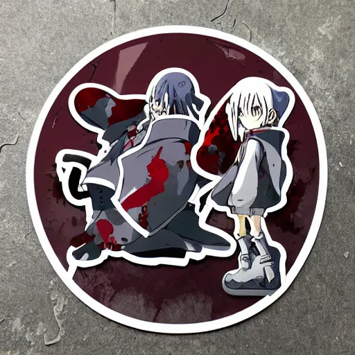 Image similar to die cut sticker, full metal alchemist al and alphons, splatter paint