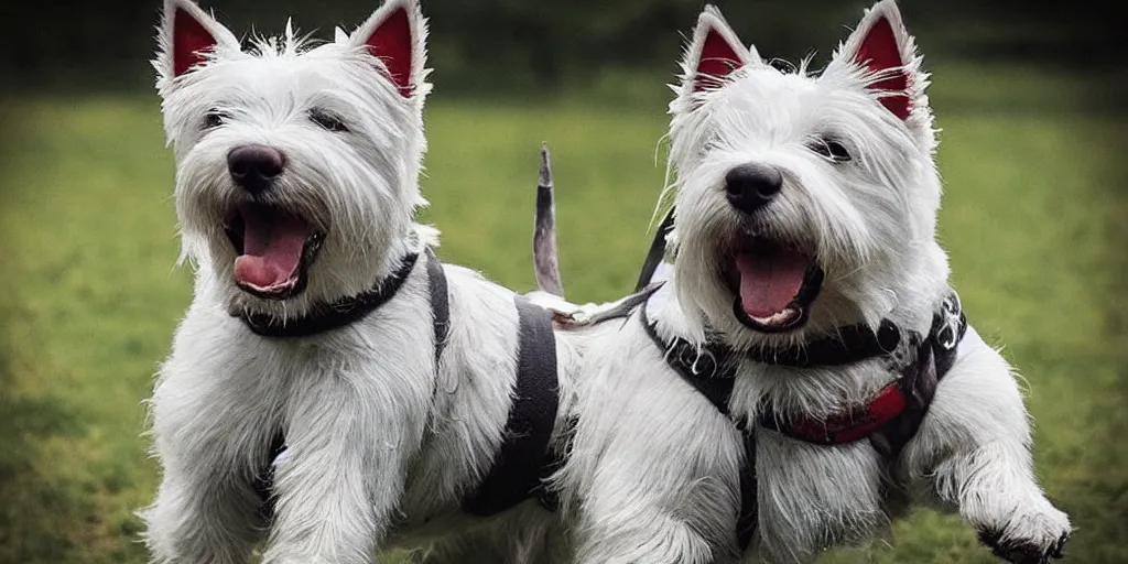 Prompt: “ the superhero west highland terrier : irondog. ”