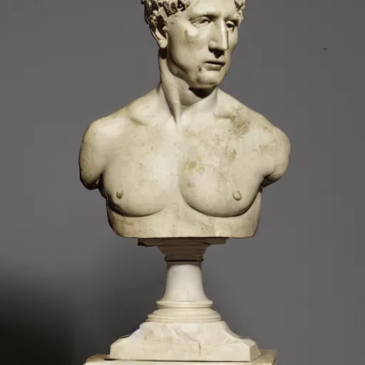 Image similar to julius cesar's bust made of flesh, bone, and skin