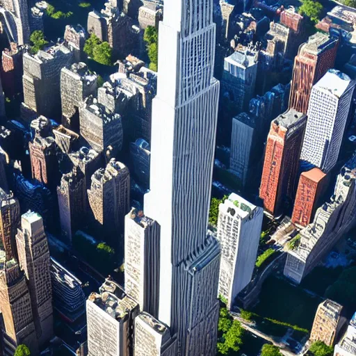 Prompt: aerial photo the tallest tree in the world in the middle of newyork