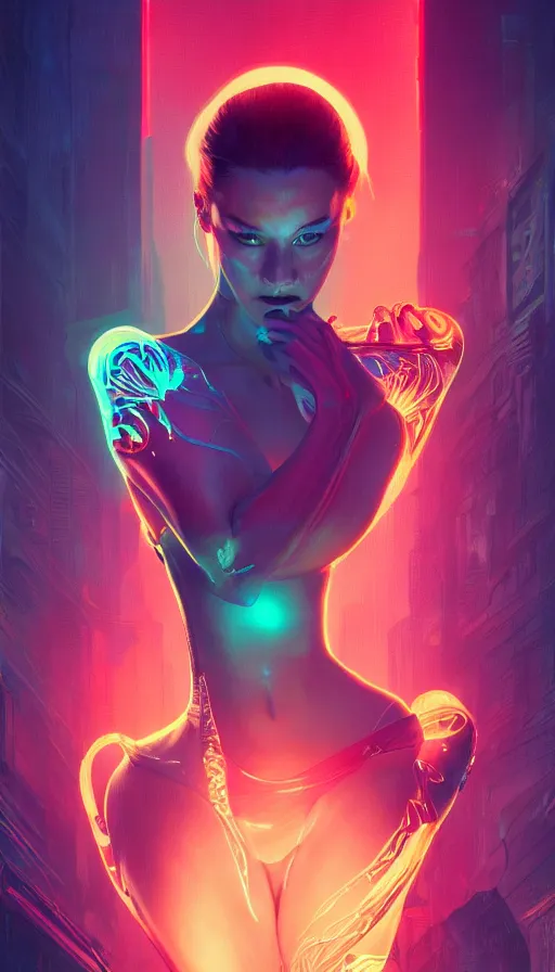 Image similar to altered carbon, neon, fibonacci, sweat drops, insane, pinup, intricate, highly detailed, digital painting, artstation, concept art, smooth, sharp focus, illustration, Unreal Engine 5, 8K, art by artgerm and greg rutkowski and alphonse mucha