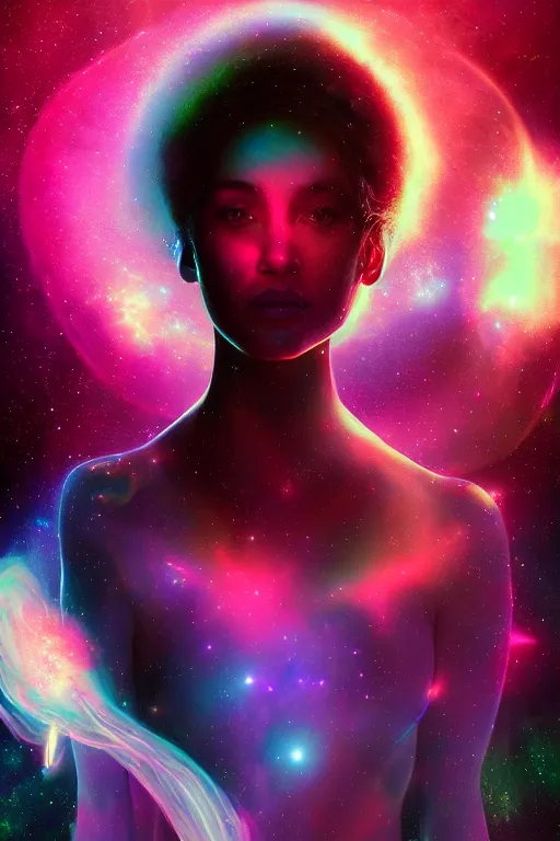 Image similar to A beautiful portrait of female cosmic being with a nebula as its body by Beeple, 8K, UHD , Trending on artstation.