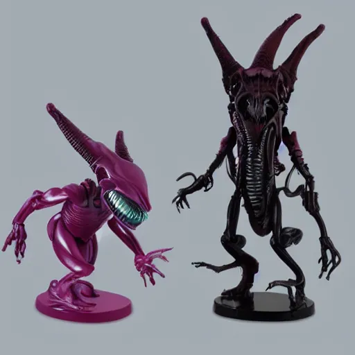 Image similar to cute xenomorph action figure, pastel colors, home display