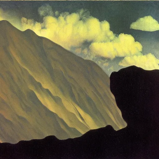Prompt: dramatic avalanche movie shot, by rene magritte, turner
