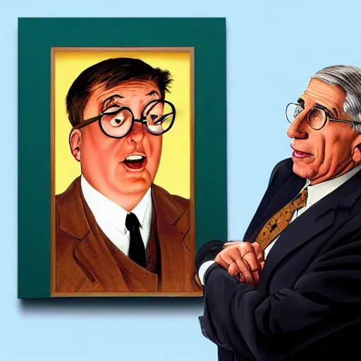 Image similar to peter griffin from family guy being held hostage by dr. anthony fauci, painted by norman rockwell