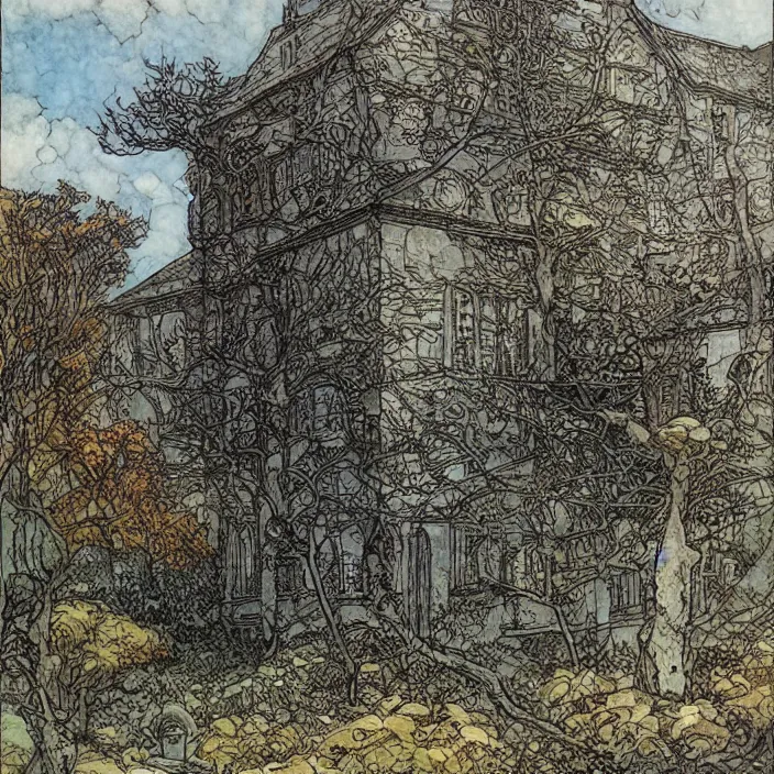 Prompt: a building in a landscape, by rebecca guay