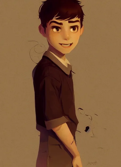 Image similar to a beautiful portrait of a cute teenage boy by cory loftis and atey ghailan. artstation, pinterest, ambient occlusion, volumetric light, digital art, highly detailed, fine detail, complex fantasy character, rendered in octane