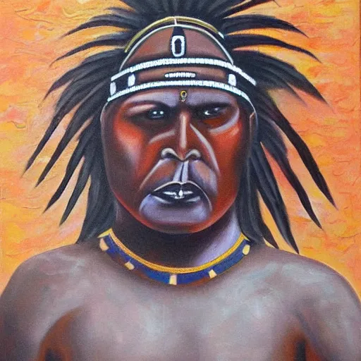 Prompt: aboriginal australian warrior oil painting