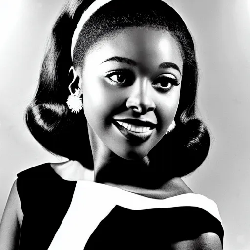 Image similar to black and white photo of a beautiful and elegant 1 9 6 5 young black actress