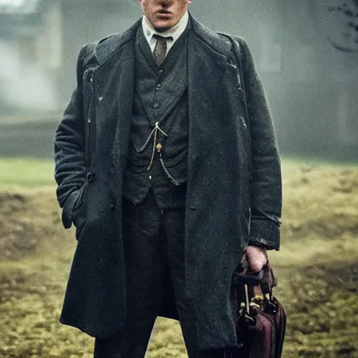 Prompt: tomas shelby, peaky blinders in russian!! village, detailed, photo-realistic, cinematic, bokeh