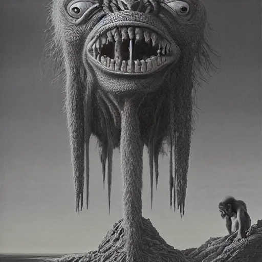 Image similar to monkey monster 4 k by zdzisław beksinski