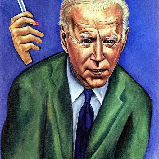 Prompt: an otto dix painting of Joe Biden smoking a cigarette