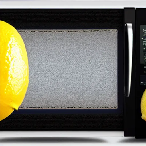 Prompt: lemon in a microwave, photo