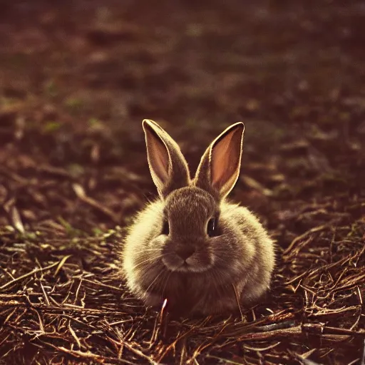 Prompt: little bunny in forest, photograph, 3 5 mm film, realistic, sharp image, depth of field,