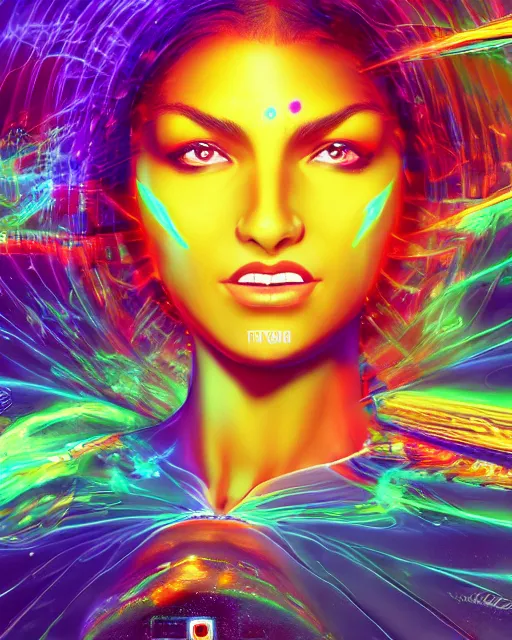 a powerful energy psychedelic matrix latin woman, by | Stable Diffusion ...