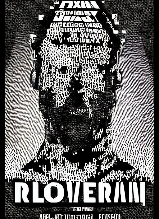 Prompt: a portrait of a poster for an underground techno rave with bold graphic design and unique fonts using very bold imagery and typesetting, risograph by art chantry, meindl taxer, safehavenhq, @ ghost _ _ hardware, lots of tiny details, halftone dots, streetwear graphic design, 4 k hd, artstation