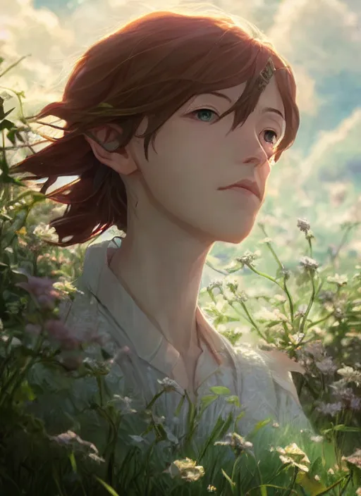 Image similar to a portrait of the emerald herald in the garden, beautiful face, intricate, tone mapped, ambient lighting, highly detailed, digital painting, concept art, sharp focus, by makoto shinkai and akihiko yoshida and hidari and wlop