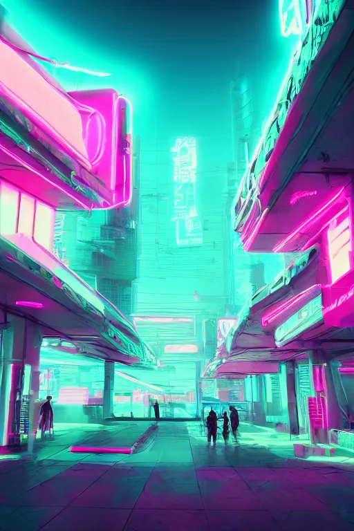 Image similar to cyberpunk syntwave beach, midday, pink neon lights, futuristic, cgsociety, in the style of artstation