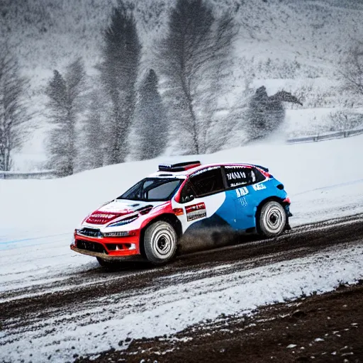 Image similar to rally cars racing through snow on a mountain, snowing fast image motion blur 8k