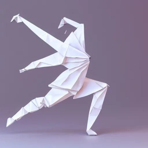 Image similar to origami dancer in white paper, 3 d render, ultra - detailed, on white background, studio shot