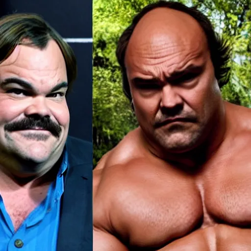 Prompt: jack black and the rock as a single portly buff man