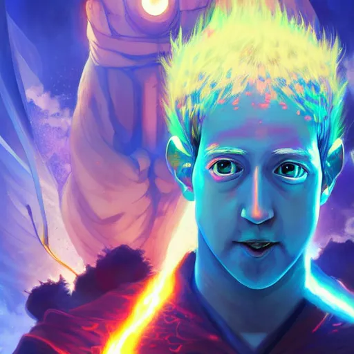 Image similar to anime portrait of Mark Zuckerberg as a shaman yedi using dark force to eliminate trump as an anime antagonist by Stanley Artgerm Lau, WLOP, Rossdraws, James Jean, Andrei Riabovitchev, Marc Simonetti, and Sakimichan, trending on artstation