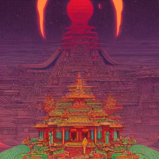 Image similar to highly detailed illustration of a temple on a strange planet, juxtapoz magazine, moebius, kilian eng, behance, deviant art, thomas rome