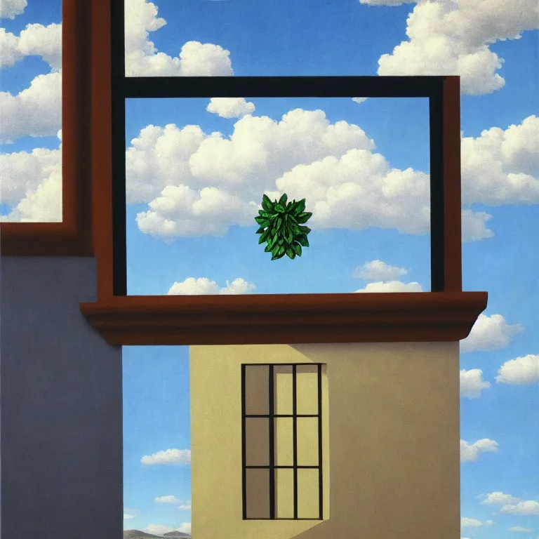 Prompt: window floating in the sky, by rene magritte, centered, detailed painting, hd, hq, high resolution, high detail, 4 k, 8 k