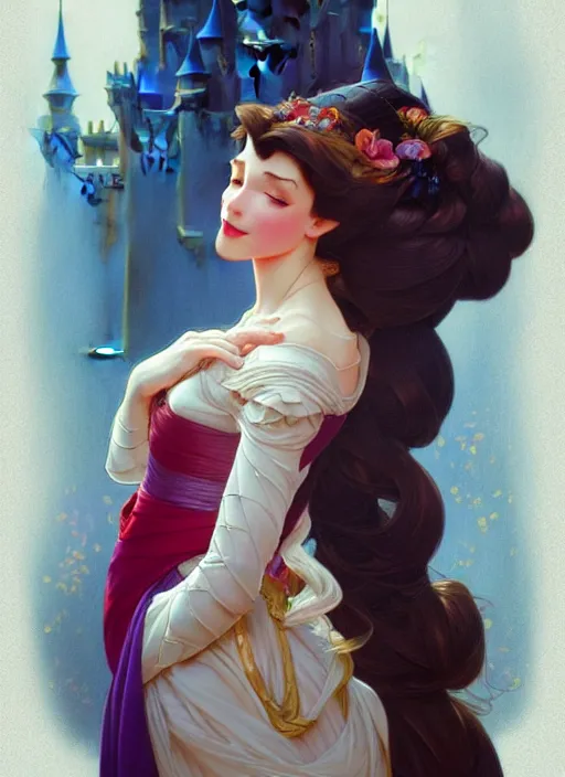 Image similar to portrait of disney sleeping beauty, intricate, elegant, highly detailed, my rendition, digital painting, artstation, concept art, smooth, sharp focus, illustration, art by artgerm and greg rutkowski and alphonse mucha and uang guangjian and gil elvgren and sachin teng, symmetry!!