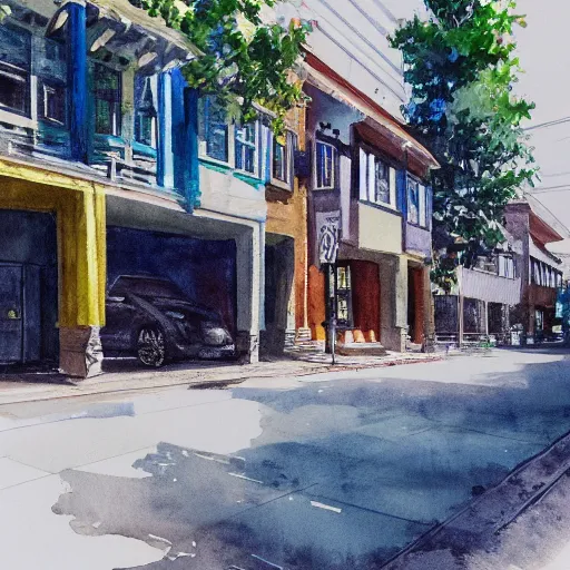 Prompt: water color on paper, summerlin avenue, highly detailed, artstation, masterpiece, award - winning,