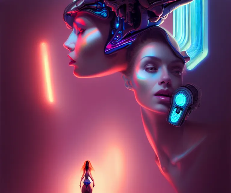 Prompt: beauty woman in holograms of alien artifacts, electrical case display, total recall tech, ultrarealistic, dramatic lighting, electrical details, high details, 4k, 8k, best, accurate, trending on artstation, artstation, photorealism, ultrarealistic, digital painting, style of Peter Mohrbacher, Caravaggio, Boris Vallejo