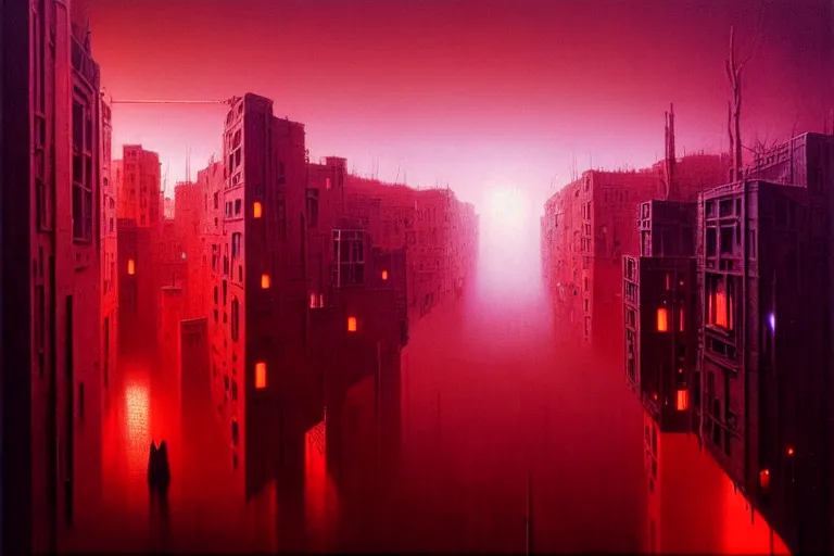 Image similar to multi - dimensional urban space, in the style of beksinski, intricate and epic composition, light red by caravaggio, insanely quality, highly detailed, masterpiece, purple light, artstation, 4 k