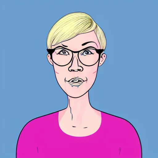 Prompt: pink earthworm with the face of a blonde woman with very short hair and round glasses, sketch, caricature, economist