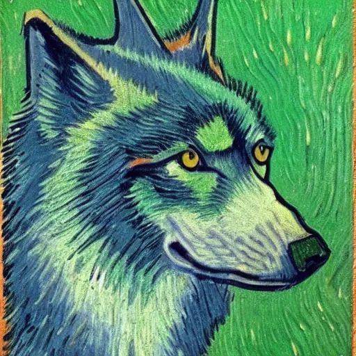 Image similar to green wolf, style of van gogh, profile image