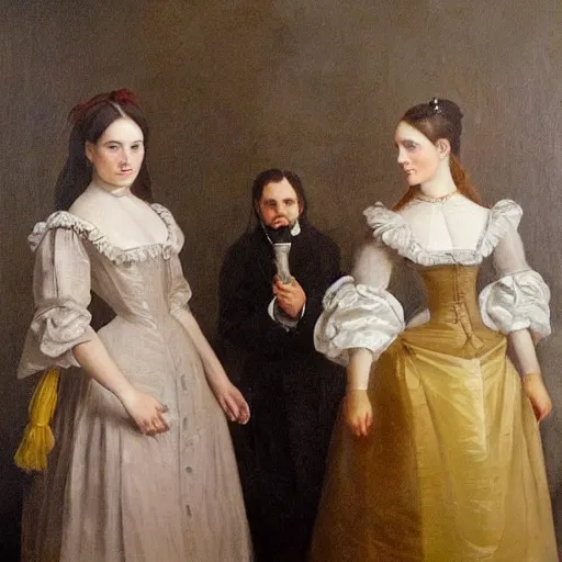 Image similar to elon musk ( left ) and emma watson in an 1 8 5 5 painting by elisabeth jerichau - baumann. painting, oil on canvas