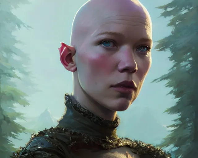 Prompt: highly detailed portrait of lea seydoux as a bald elf, in gta v, stephen bliss, unreal engine, fantasy art by greg rutkowski, loish, rhads, ferdinand knab, makoto shinkai and lois van baarle, ilya kuvshinov, rossdraws, tom bagshaw, global illumination, radiant light, detailed and intricate environment