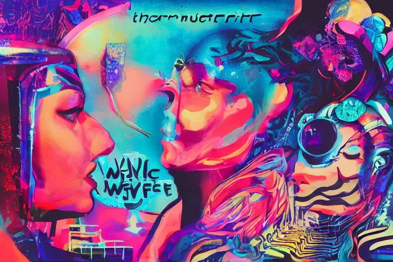 Image similar to album cover, music, art, bringing people together, synth-wave