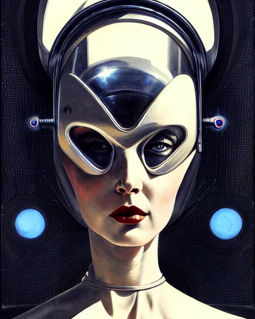 Image similar to futuristic portrait of woman from 2 0 s decade of xx century in metal space suit in a style of hans giger, giger alien style, art by kuvshinov ilya and wayne barlowe and gustav klimt and artgerm