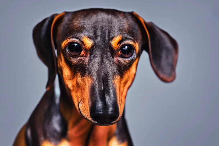 Prompt: Photo of a two-headed dachshund, portrait, 3/4 view, Refined, Detailed professional photo, 50mm lens, Canon eos, blurry distant background, Highly Detailed, Cinematic Lighting, 8k