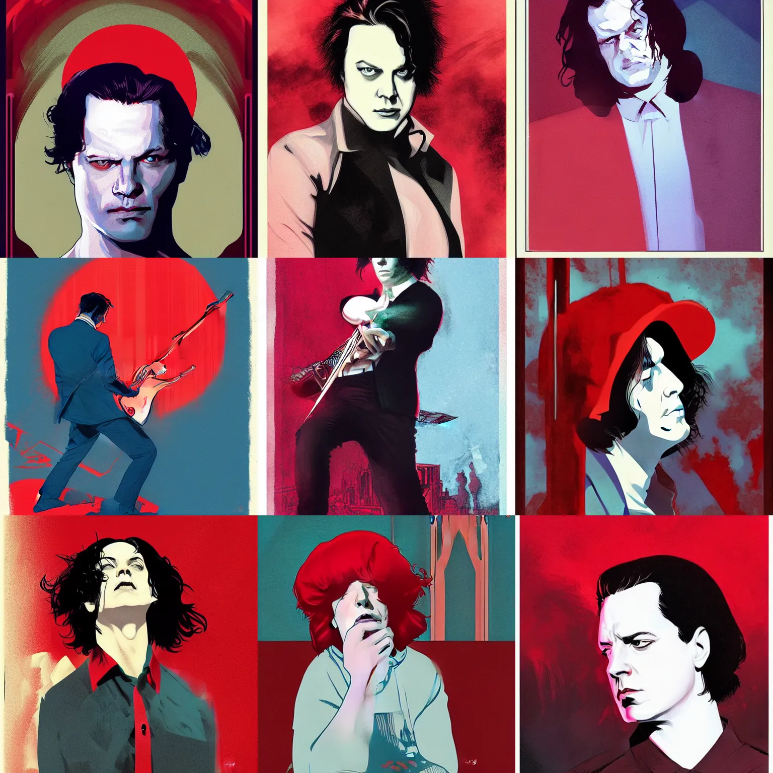 Prompt: jack white, red color pop photo, Joshua Middleton comic cover art, high detail