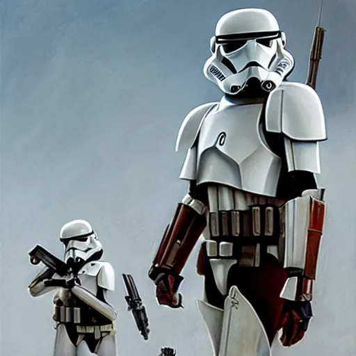 Image similar to extremely long shot of an imperial stormtrooper walking, concept art by Doug Chiang cinematic, realistic painting, high definition, concept art, the Mandalorian concept art style