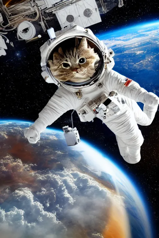 Image similar to astronaut cat in space, realistic photo, highly detailed,