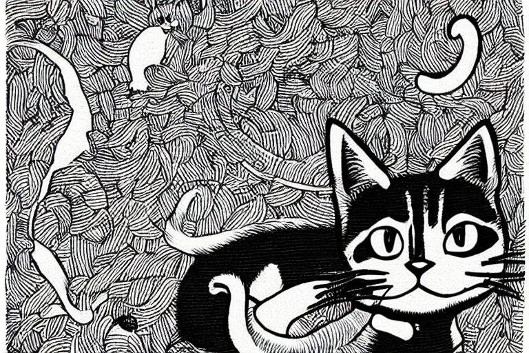 Image similar to cat, art by mcbess