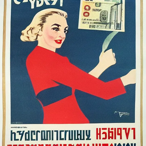 Image similar to 1 9 5 0 soviet propaganda poster praising money and capitalism, highly detailed,