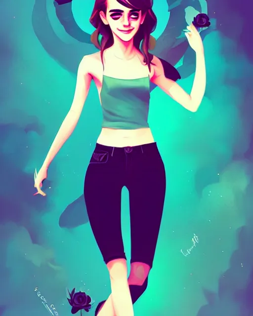 Image similar to beautiful full body Emma Watson smiling illustration by lois van baarle and loish and ross tran and rossdraws and sam yang and samdoesarts and artgerm