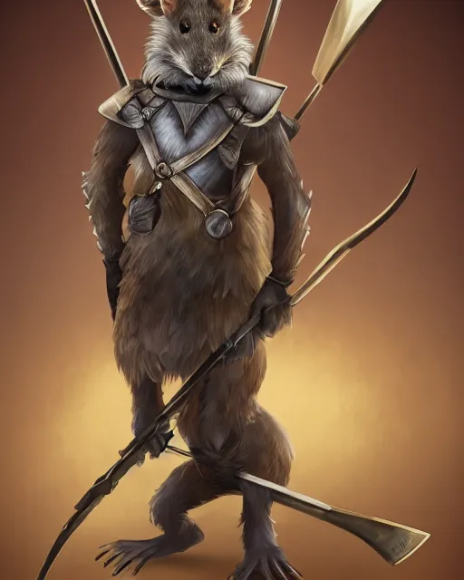 Image similar to a full body shot of an anthro furry rat wearing a fantasy armor holding a crossbow, fantasy, artstation, furry art, furaffinity, deviantart, symmetrical, highly detailed, award winning, trending
